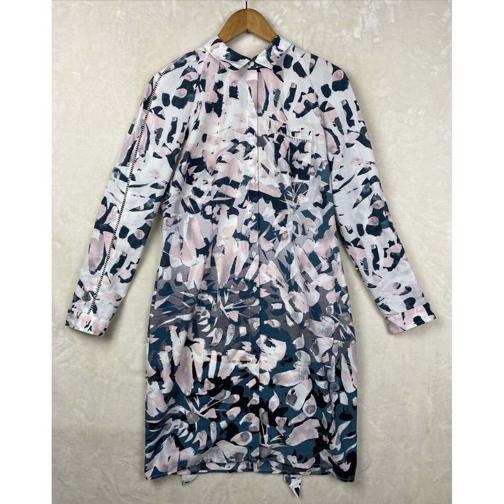 NYDJ Shirt Dress Women 8 Kelsie Printed Long Sleeves Lined Office Work Roll Tab